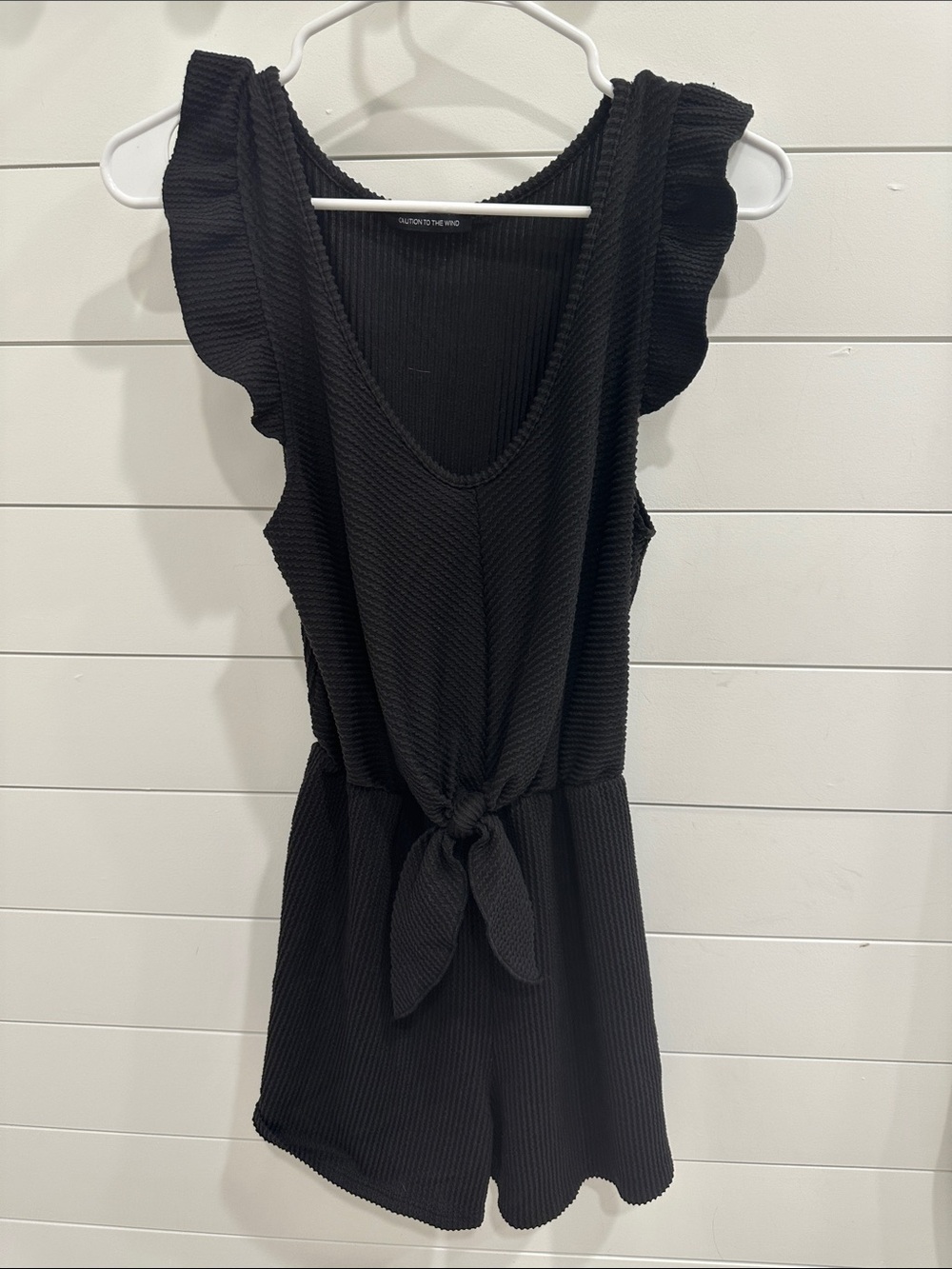 Caution To The Wind Black Tie-Front Ribbed Romper